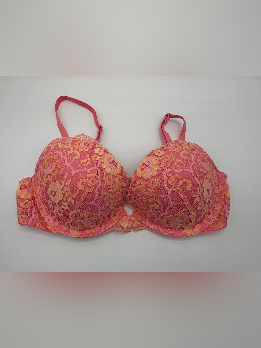 Victoria's Secret Pink and Yellow Lace Push-Up Bra